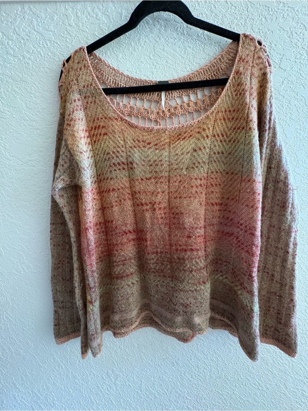 Free People Peach Multi-Stripe Open-Knit Sweater